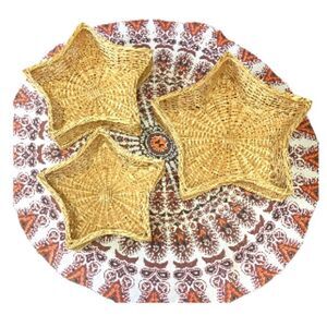 WILLIAMS SONOMA Star Shaped Woven Stacking Baskets Bohemian Boho Set of 3